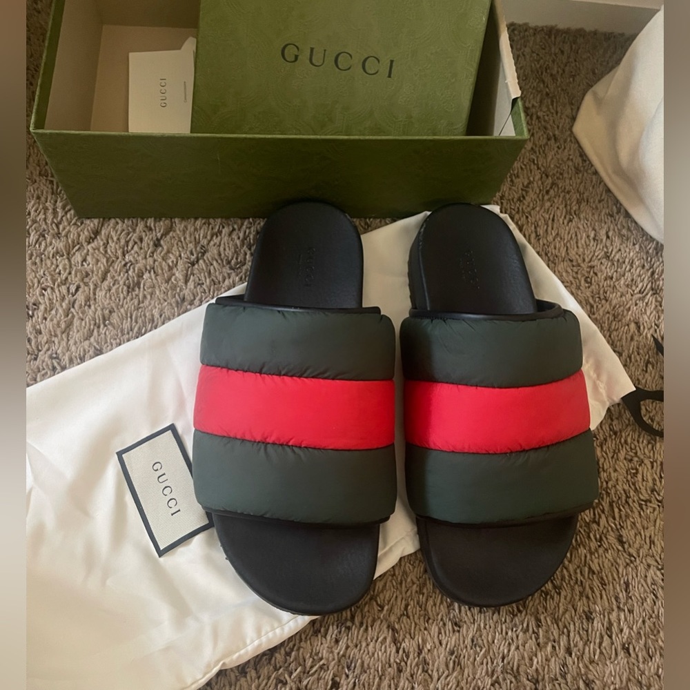 Gucci Padded Web Slide Sandals 40